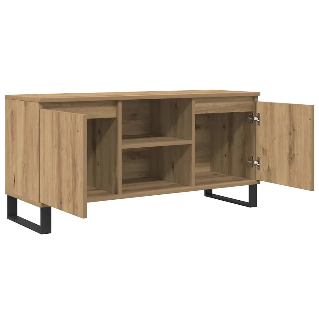 Mobile TV rettangolare moderno 104 x 35 x 50 cm con ripiani sicuri stile minimalista in legno ingegnerizzato rovere artigianale 02_0052767