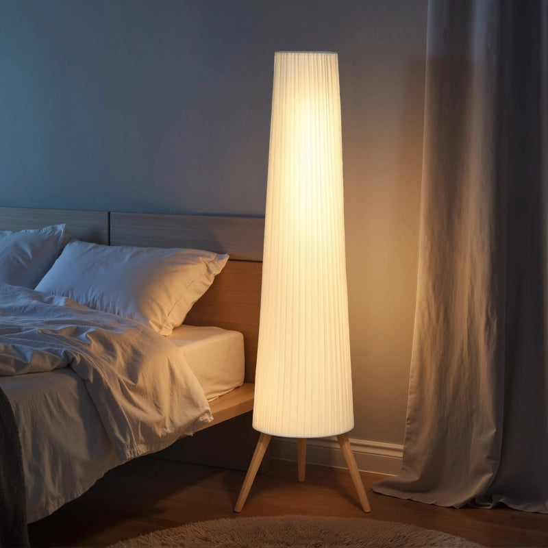 Lampada da terra a LED per soggiorno, dimmerabile, in legno con base a treppiede, con interruttore a pedale, 46 x 46 x 153 cm, bianca