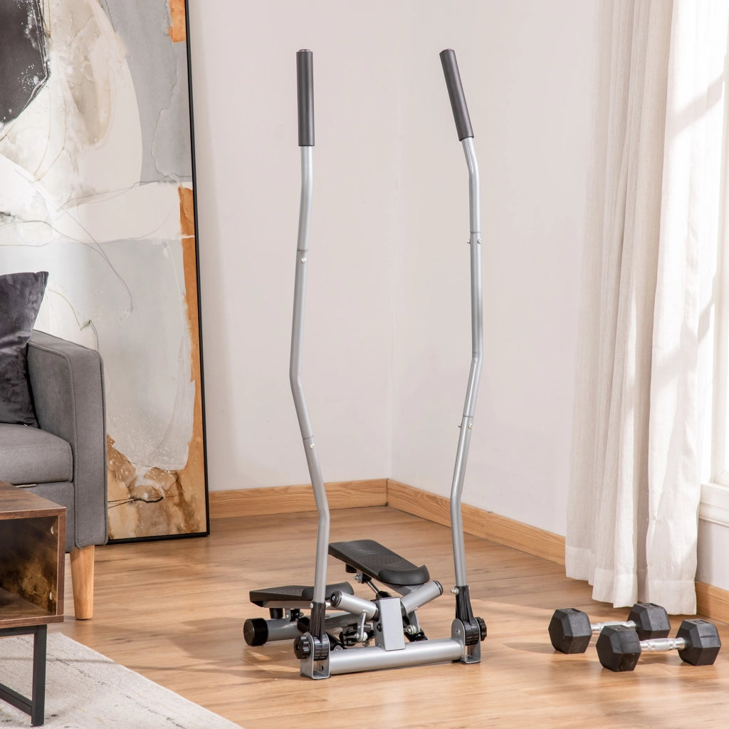 EasyComfort Stepper Fitness con Maniglia e Bande Elastiche, Stepper con Monitor LCD per Allenamento a Casa e Palestra, Argento