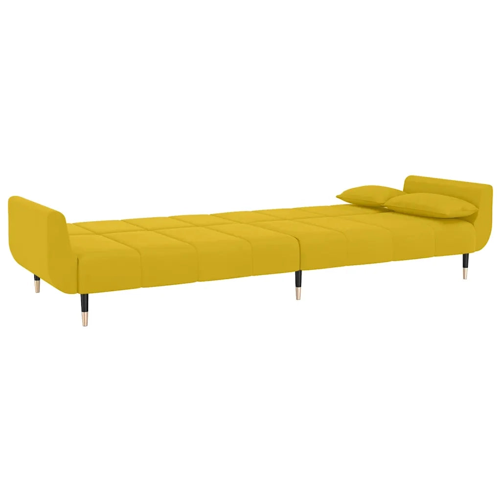 Divano Letto a 2 Posti con 2 Cuscini Giallo in Velluto 337589