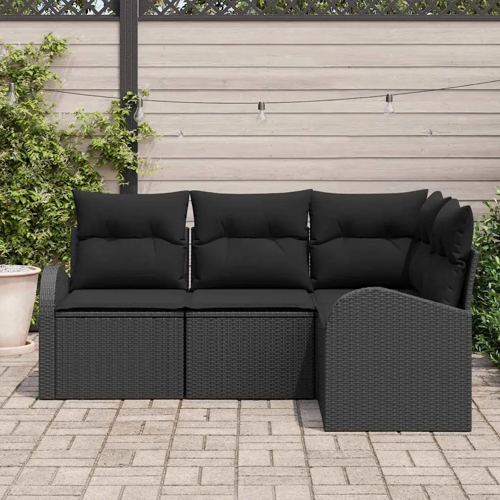Set Divano da Giardino 4 pz | Set Salotto da Giardino Nero polyrattan