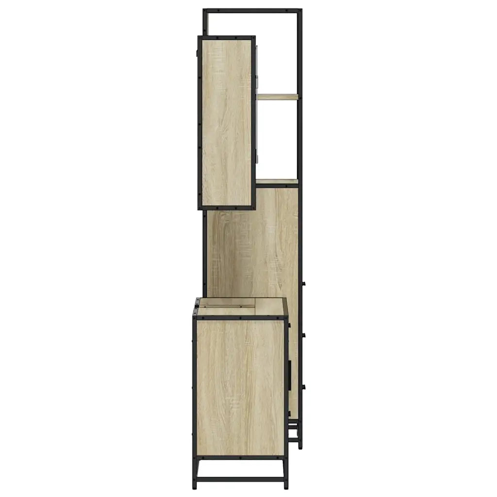 Set Mobili da Bagno | Armadio da bagno 3 pz Rovere Sonoma in Legno Multistrato