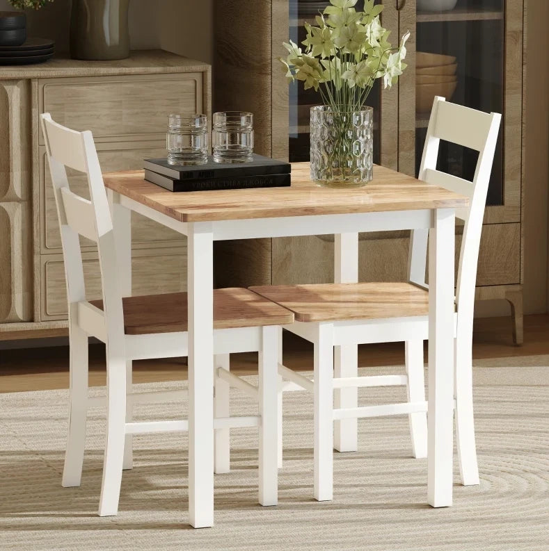 Set di 2 sedie da cucina in legno di caucciù con schienale a stecche curvo, colore bianco
