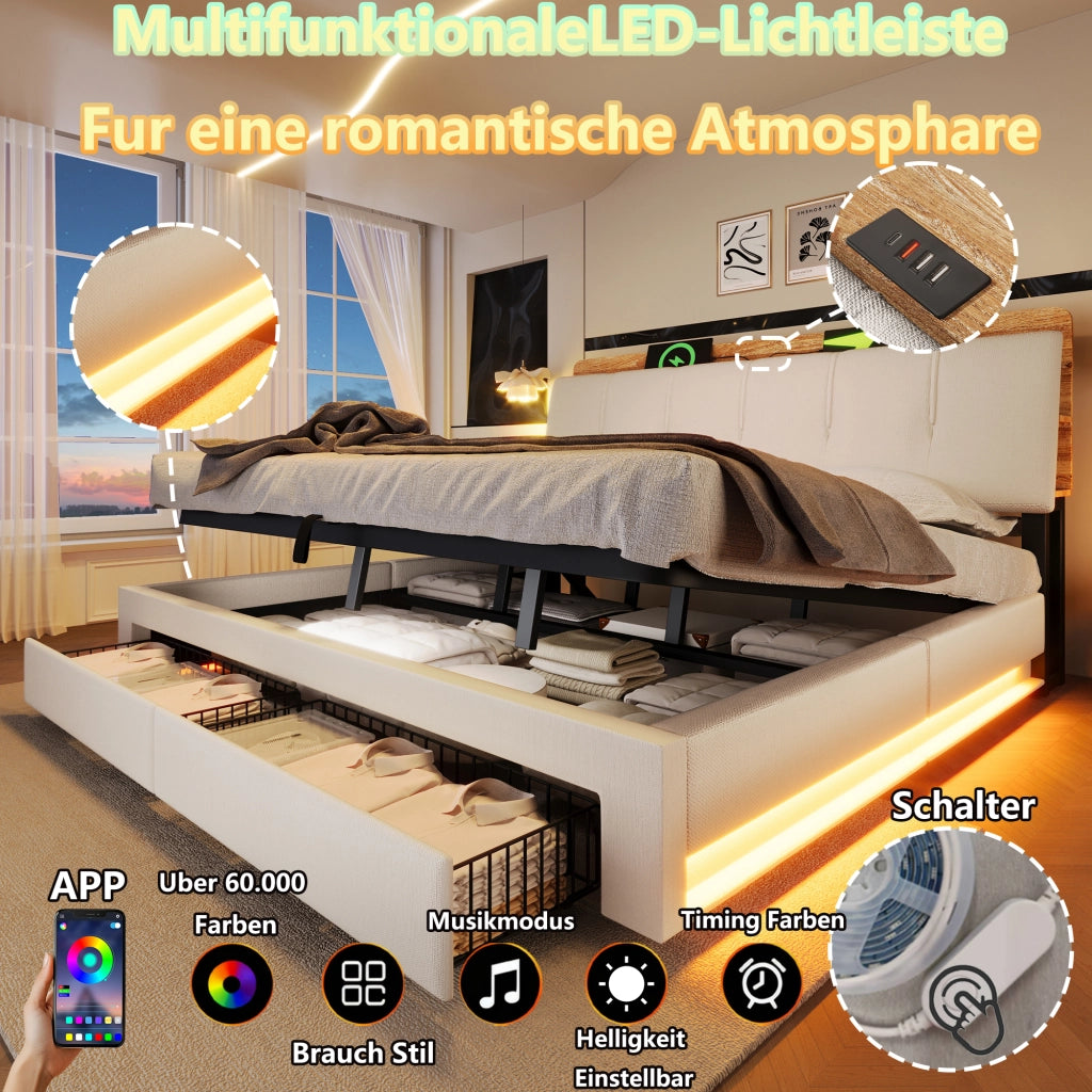 letto imbottito lino beige 180x200 cm