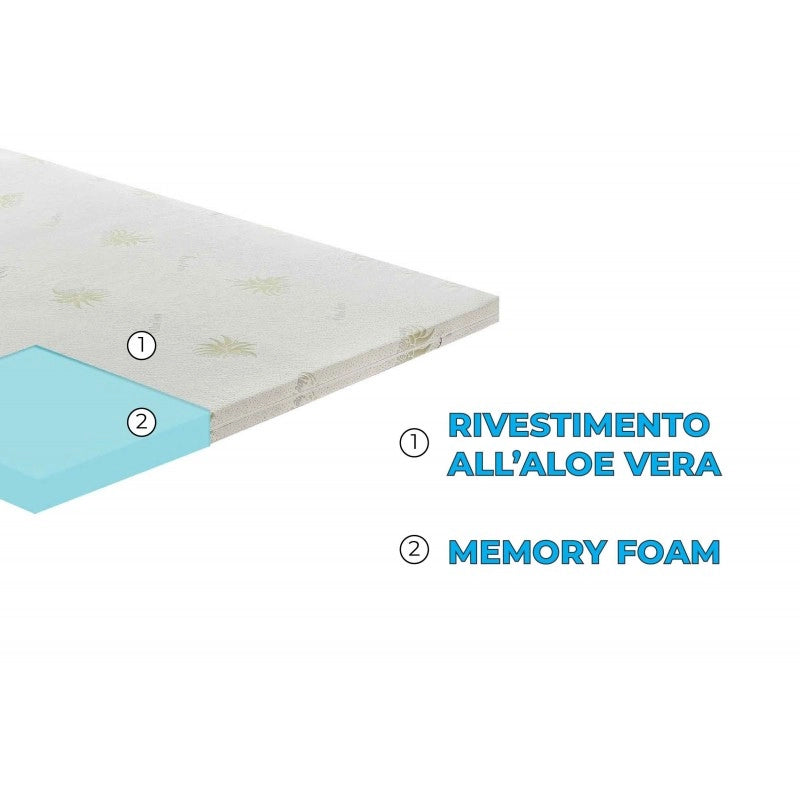 Topper correttore memory foam alto 5cm - rivestimento all’aloe vera - 140x190