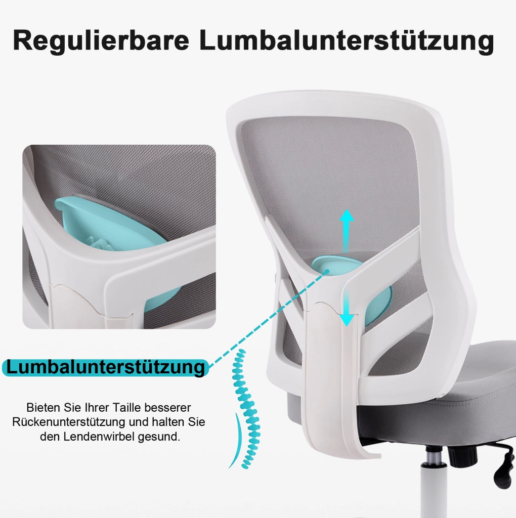 Sedia da ufficio ergonomica in tessuto e rete; grigia; con supporto lombare regolabile