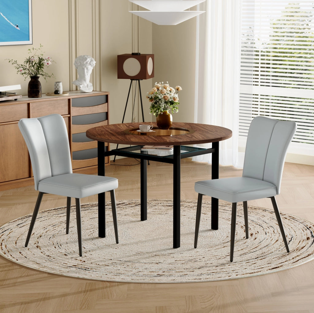 Set tavolo da pranzo rotondo Ø100 cm con sedie in PU grigio chiaro HOMVRA