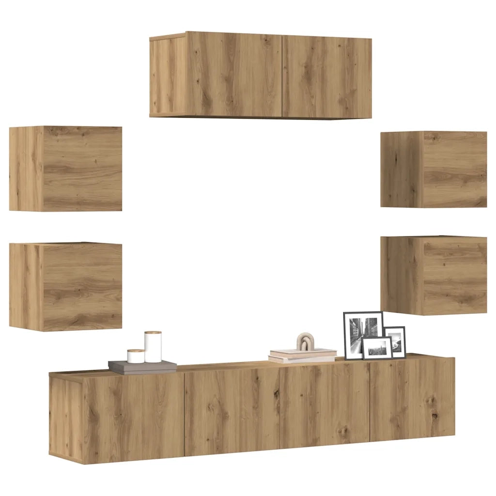 Set Mobile TV 7 pz Montato a Parete Rovere in Legno Multistrato 3329014