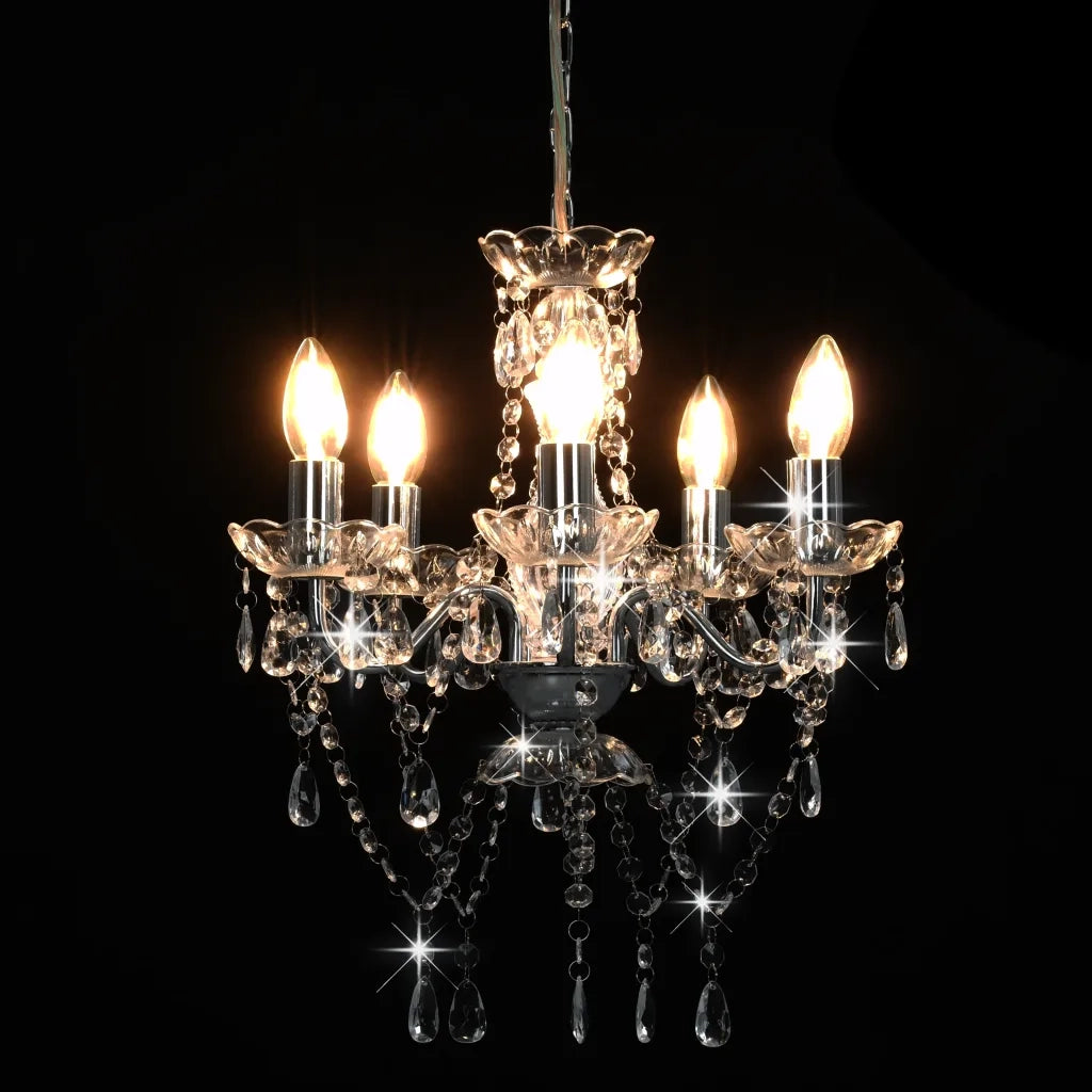 Lampadario con Perline di Cristallo Argento Tondo 5 E14 281601