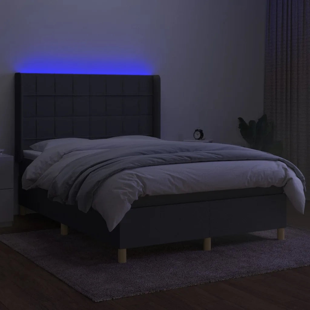 Letto a Molle Materasso e LED Grigio Scuro 140x200cm in Tessuto 3138878