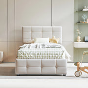 Letto singolo 90x200 in velluto beige con contenitore idraulico e testiera regolabile