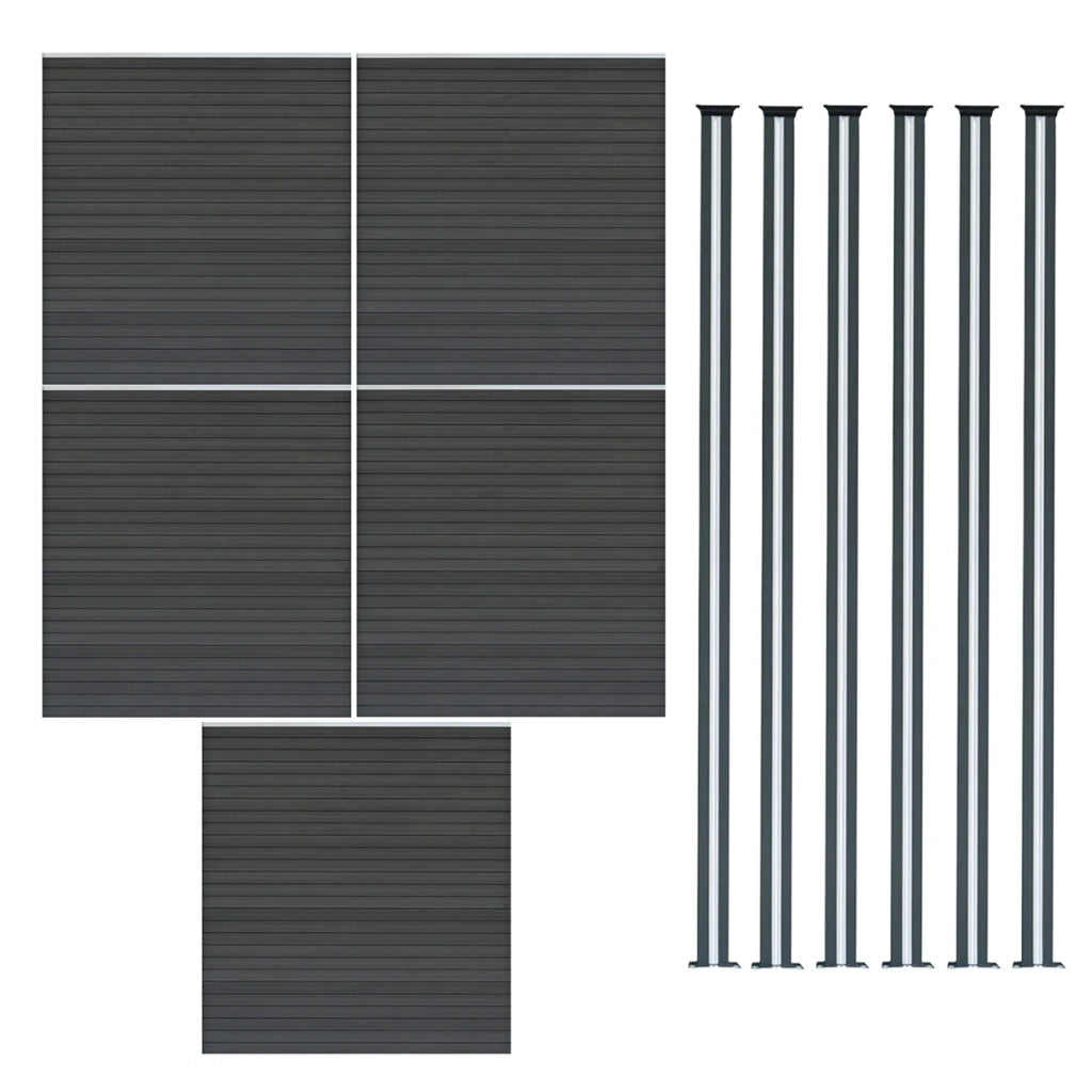 Pannelli Recinzione x5 + 6 Pali Alluminio LED Grigio Doghe PVC 185cm