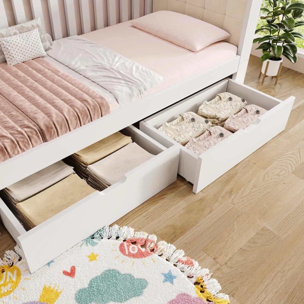 Letto da giorno bianco 90x190 cm con due cassetti