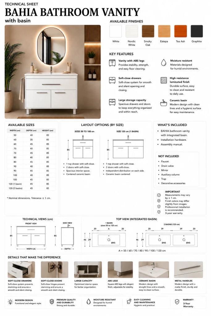 Mobile bagno con lavabo ORIGENBATH BAHIA senza specchio 90x40 cm frassino tea