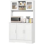 Mobile da cucina design scandinavo, 4 ante con vetri, ripiani regolabili e vano aperto, in truciolato e MDF, bianco