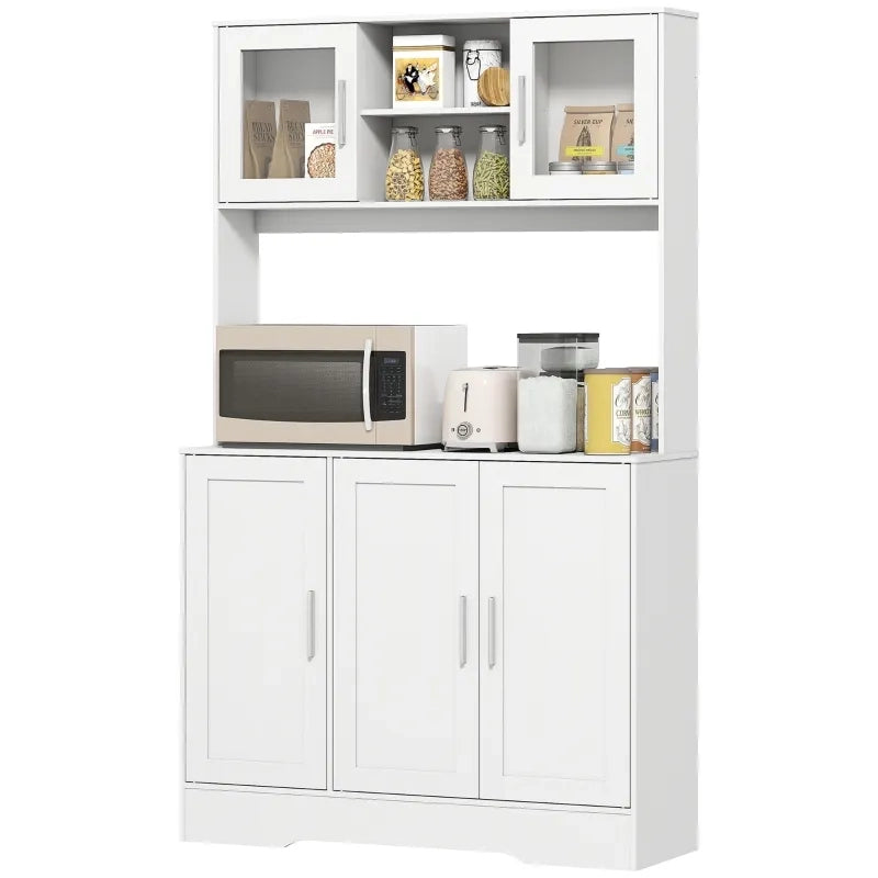 Mobile da cucina design scandinavo, 4 ante con vetri, ripiani regolabili e vano aperto, in truciolato e MDF, bianco