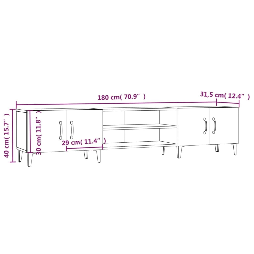Mobile TV multimediale scaffale TV mobile TV sala da pranzo soggiorno camera da letto rovere Sonoma 180 x 31,5 x 40 cm legno ingegnerizzato marrone 02_0028894