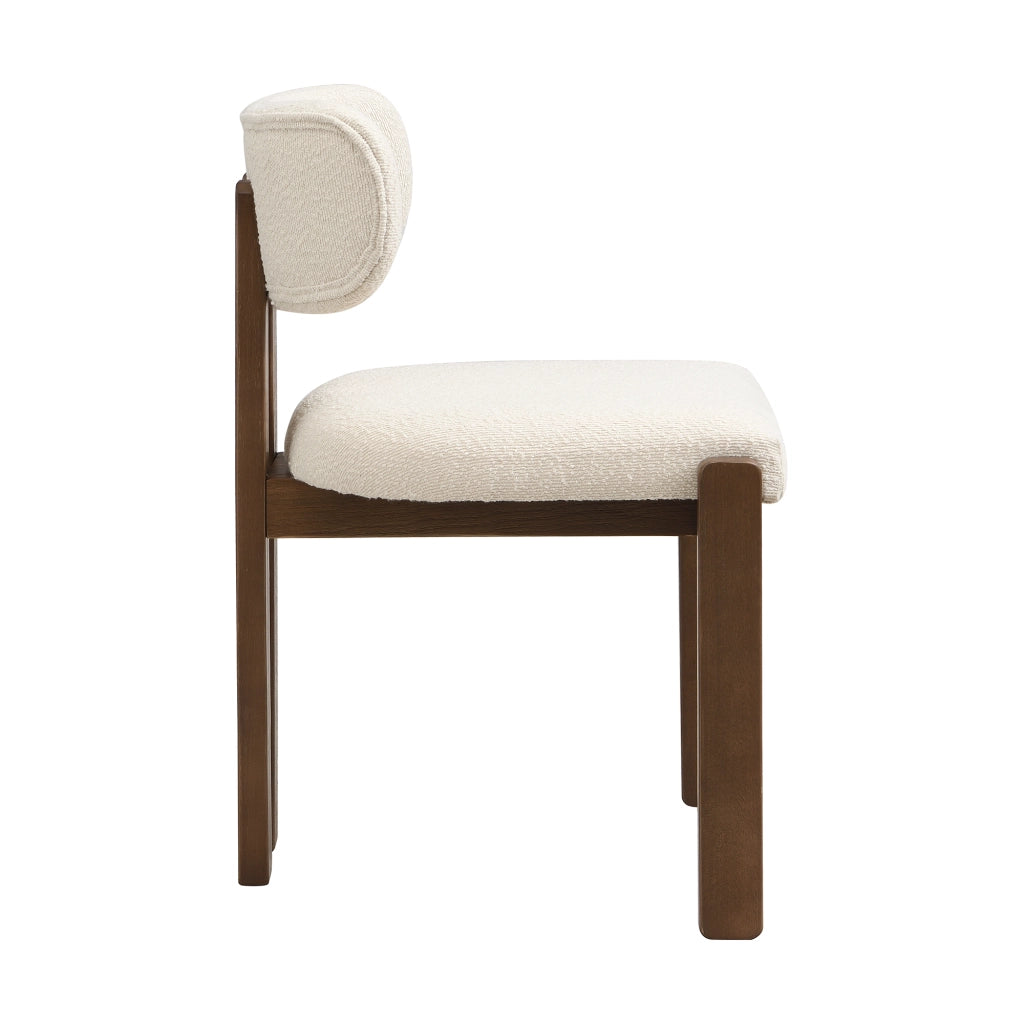 Set di 2 sedie da pranzo in legno con rivestimento in bouclé color noce e schienale sagomato per interni