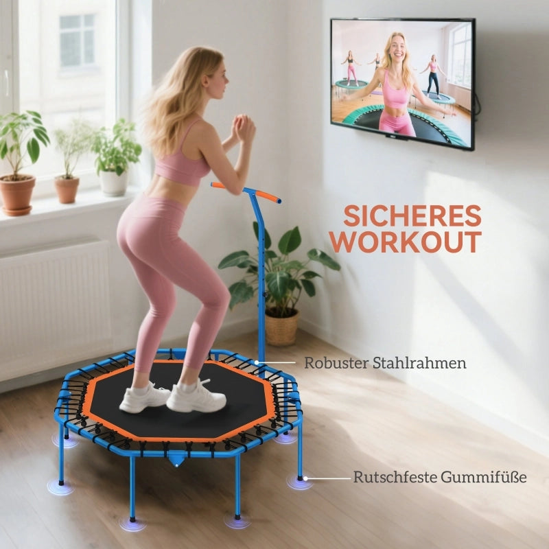 Trampolino fitness pieghevole con maniglione regolabile in plastica nera per allenamento in casa 128 × 120 × 98 cm
