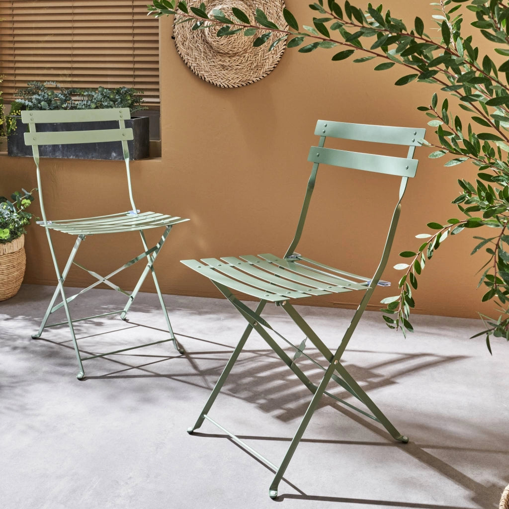 Set 2 sedie da giardino bistrot pieghevole in metallo, verde grigio