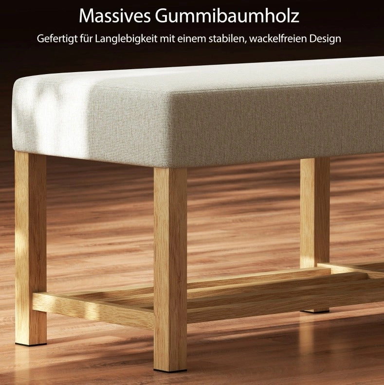 Panca porta scarpe in legno massiccio 140 cm con seduta imbottita crema, moderna panca per ingresso