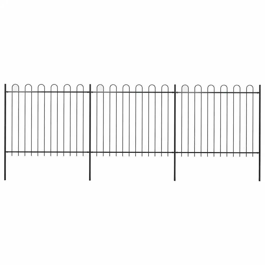 Recinzione da Giardino | Recinzione da cortile con Parte Superiore ad Anello in Acciaio 537x150 cm Nera