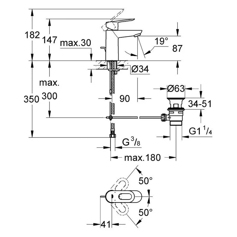 Rubinetto grohe per lavabo serie start loop cromato