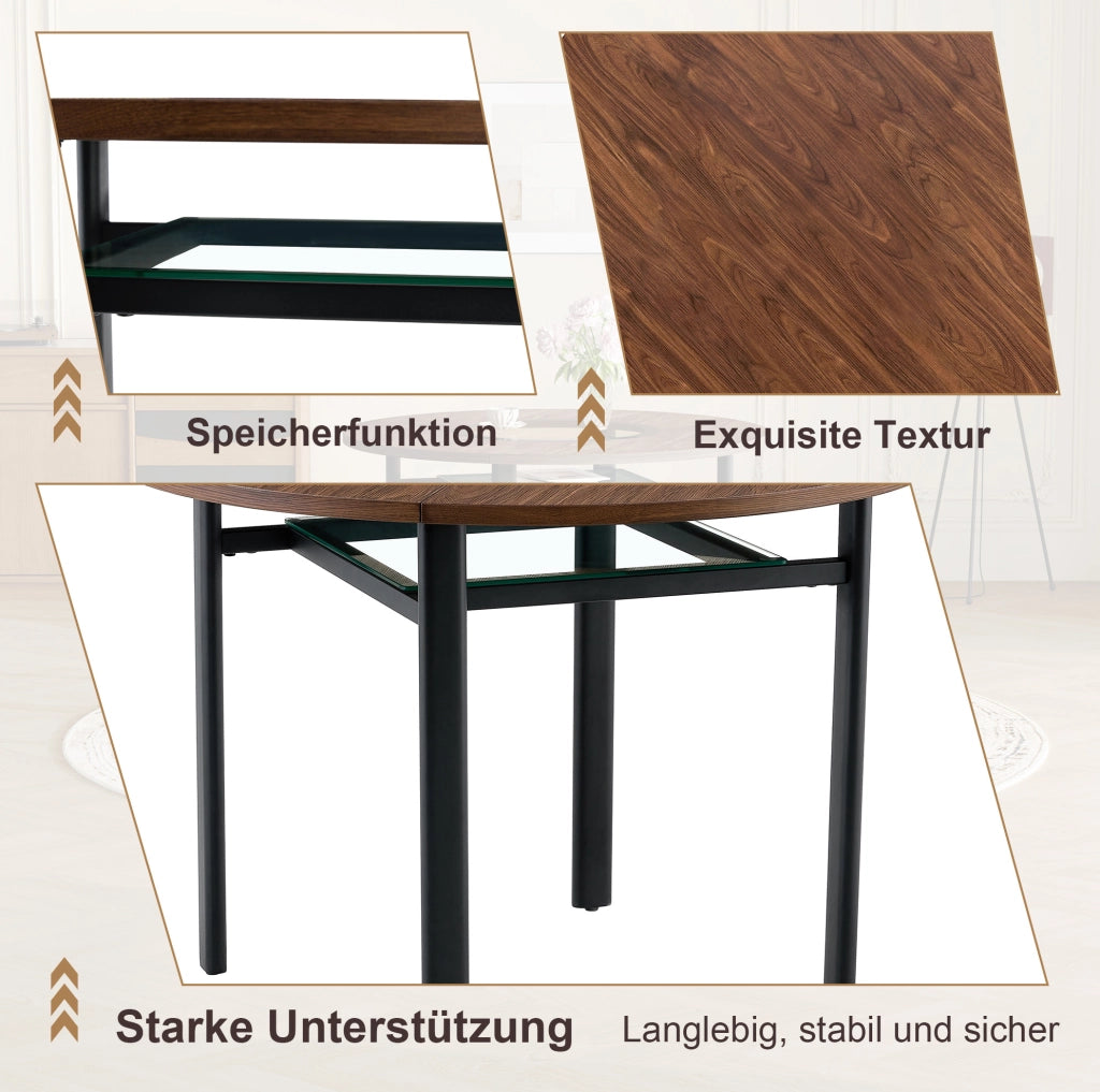 Set tavolo da pranzo rotondo ?100 cm con 4 sedie in PU nero; marrone e nero