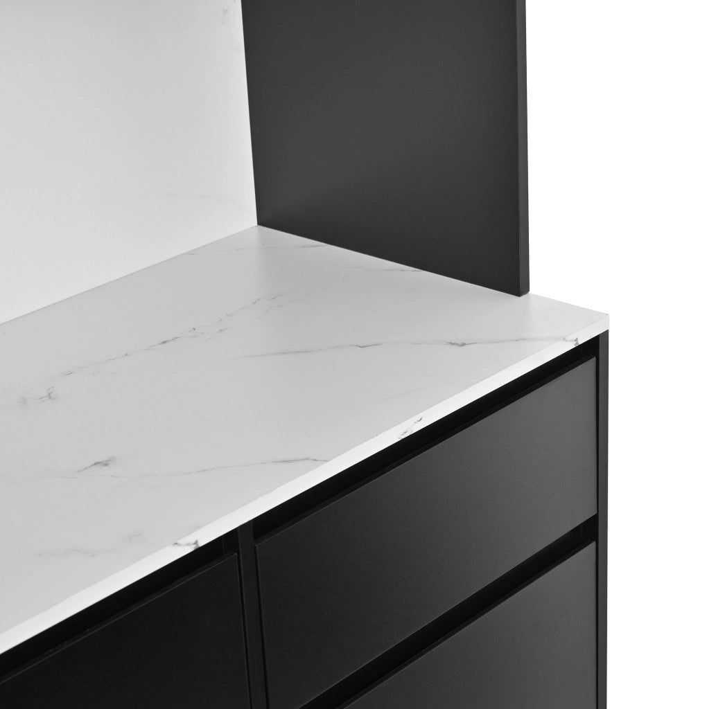 Mobile alto 120x40x180 cm bianco e nero con LED e ripiano effetto marmo HOMVRA