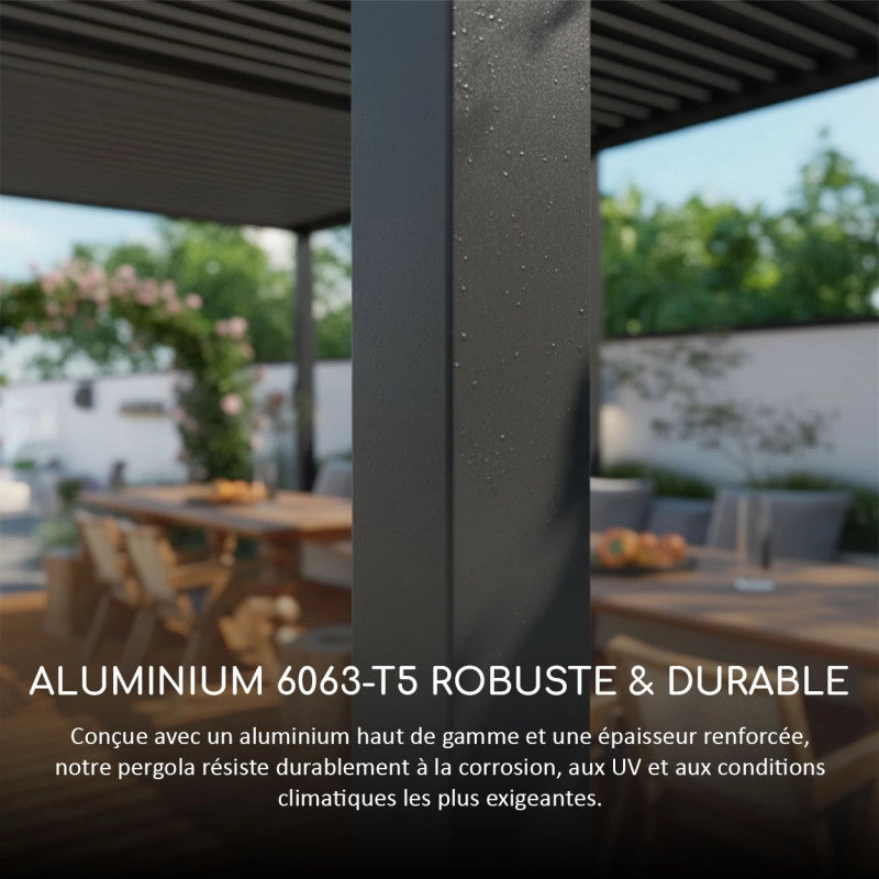 Pergola bioclimatica motorizzata Ombréa 4x8M addossata – Antracite e Bianca