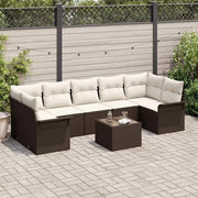Set Divano da Giardino 8 pcs Marrone e Crema polyrattan