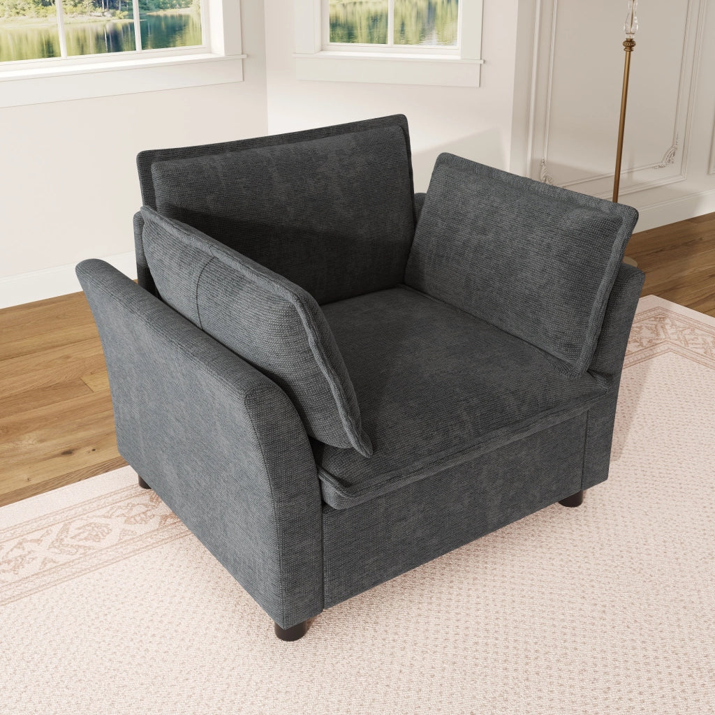 Poltrona 1 posto 90x81x87 cm con 2 cuscini rimovibili in ciniglia grigia