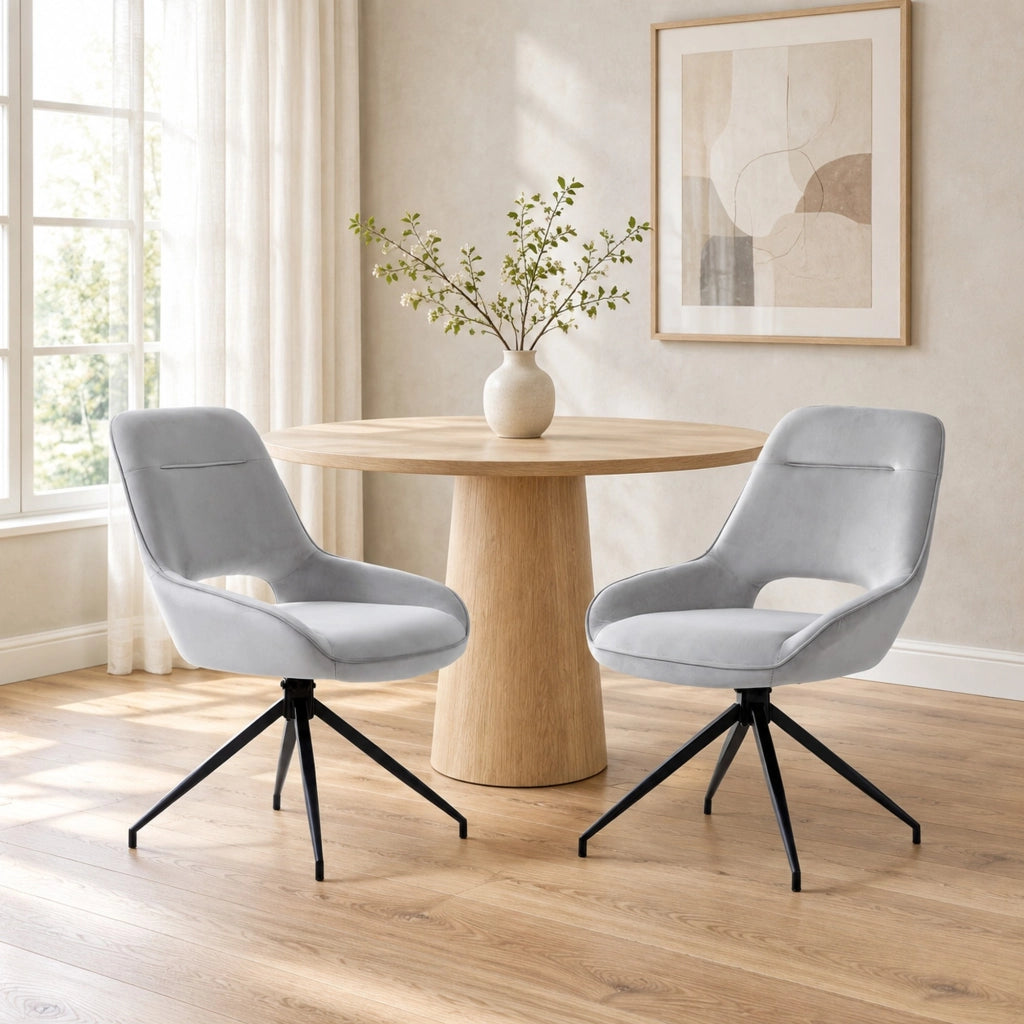 Set 2 sedie da pranzo girevoli a 360° in velluto grigio chiaro con braccioli HOMVRA