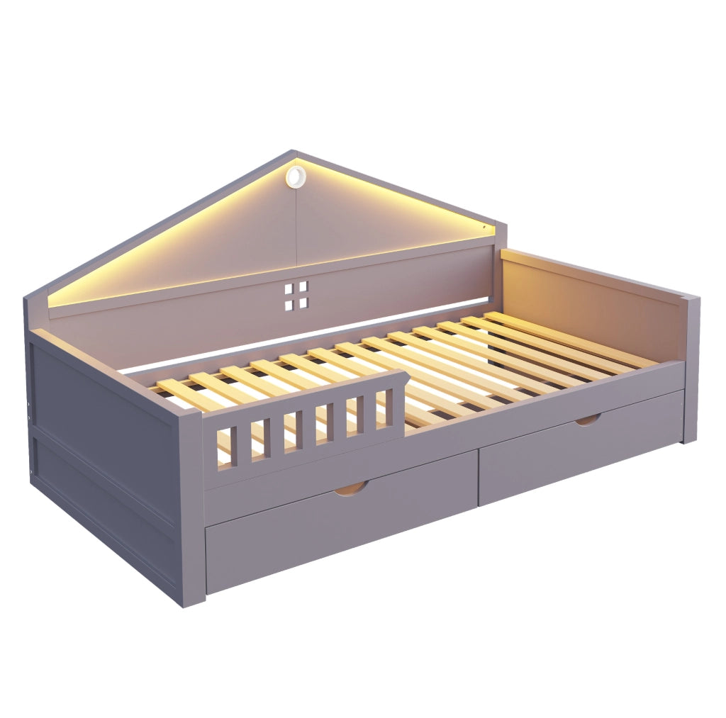 Letto multifunzione 90 x 200 cm con LED e due cassetti