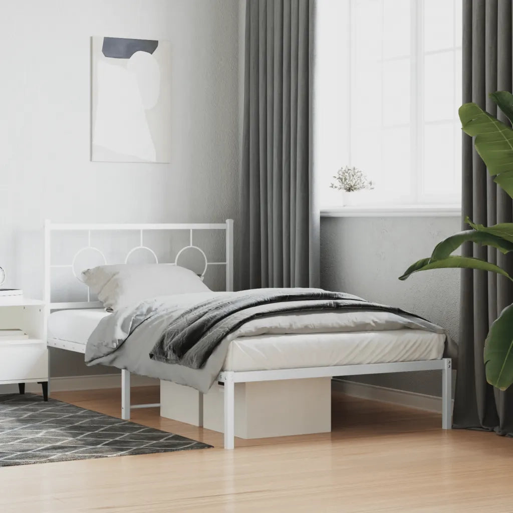 Letto singolo | Letto per adulti | Giroletto con Testiera e Pediera Metallo Bianco 107x203 cm