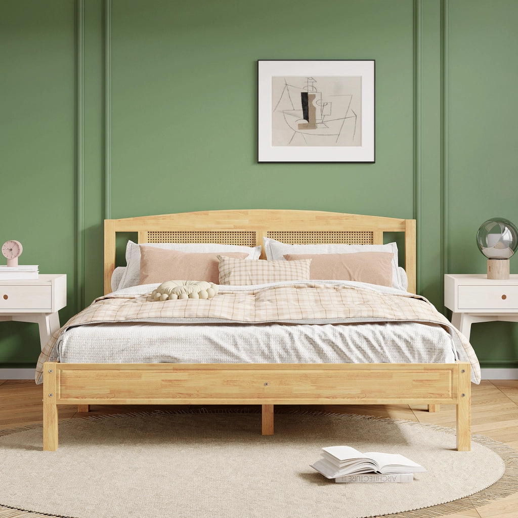 Letto matrimoniale in rattan 160x200 cm, struttura in pino e PE-rattan, colore naturale