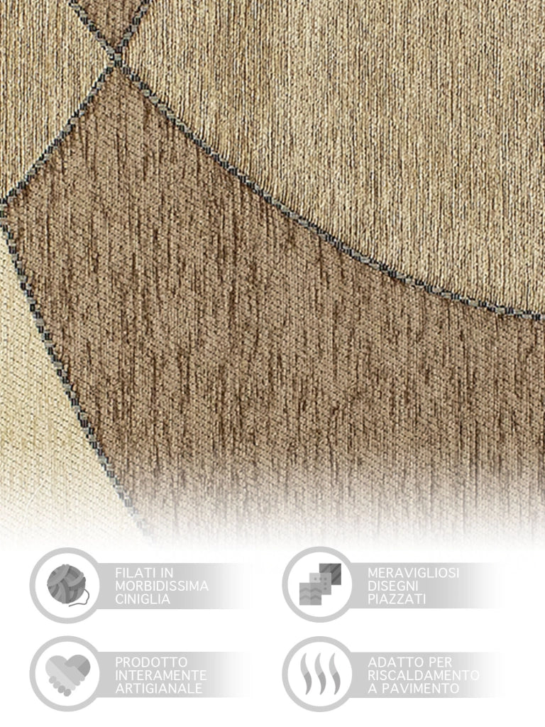 Tappeto Arredo Moderno Morbido in Ciniglia Ingresso Antiscivolo Prodotto Italiano  Soggiorno Camera Salotto Disegni Piazzati Cotone Varie Misure Grande Hills/Fango - 65x300 cm