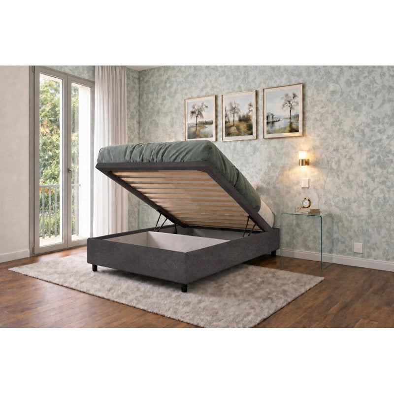 Letto imbottito Singolo 80x190 cm BoxMax - Contenitore,Microfibra,Grigio