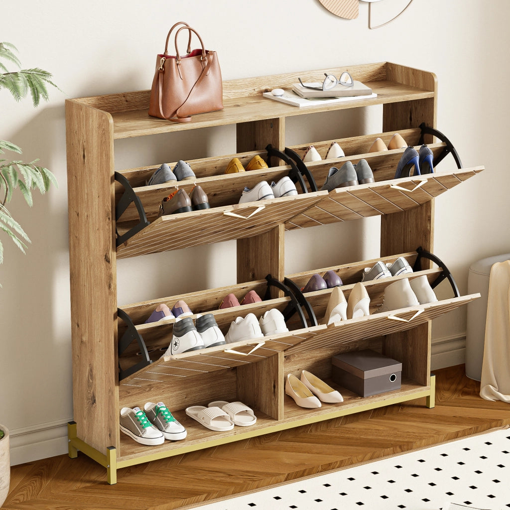 Scarpiera moderna effetto legno ¨C Scarpiera a 4 ante ¨C Scarpiera salvaspazio per ingresso, corridoio o disimpegno ¨C Robusta ed elegante