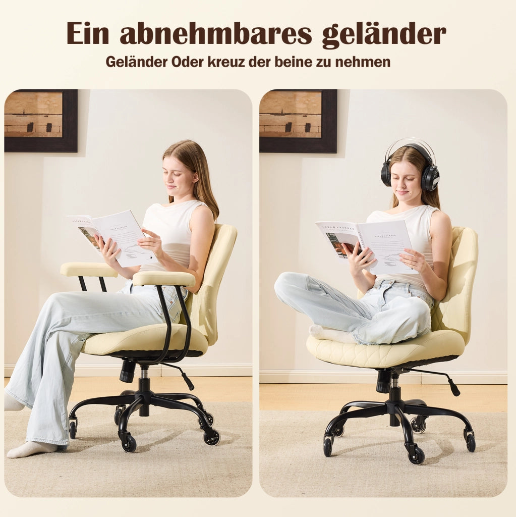 Sedia da ufficio ergonomica in pelle color crema con altezza seduta regolabile
