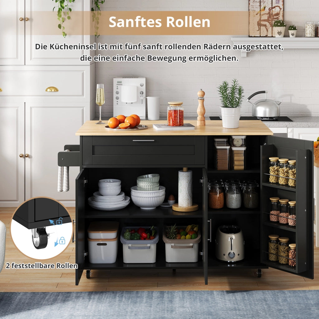 CARRELLO DA CUCINA PIEGHEVOLE 132,5x44(70)x90 cm MDF Nero/Naturale