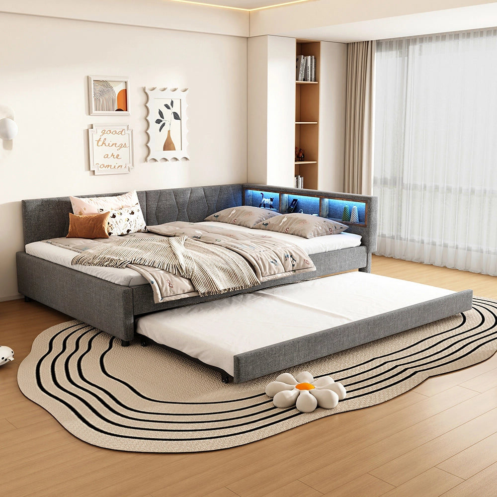 Daybed - Xylo - 140x200 cm LED USB gigogne grigio