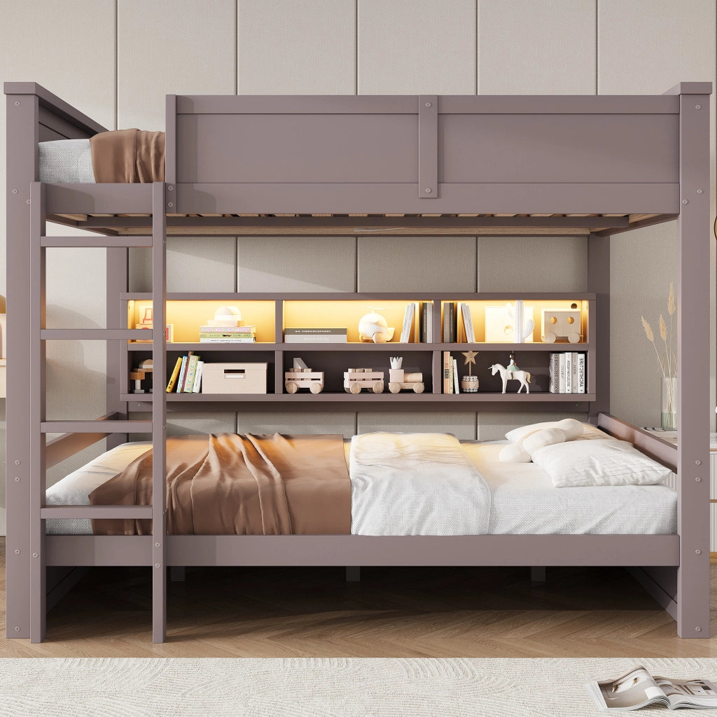 Letto a castello con armadi e LED, 160x200 cm, marrone