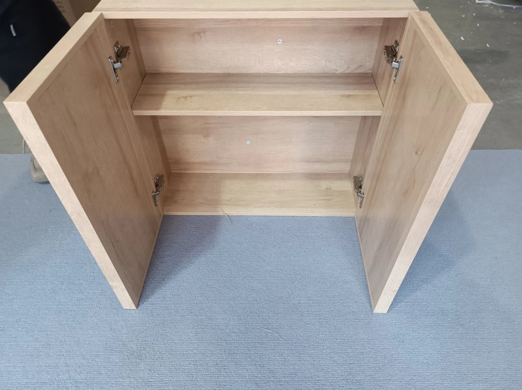 Mobiletto da bagno sospeso con doppia anta senza maniglie in effetto rovere, 60x22x58 cm