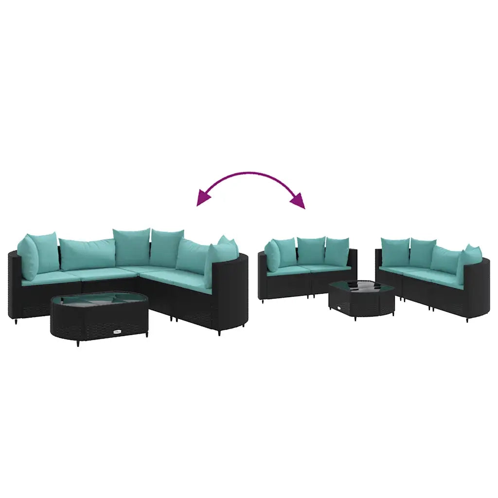 Set Divano da Giardino 6 pz con Cuscini Nero in Polyrattan