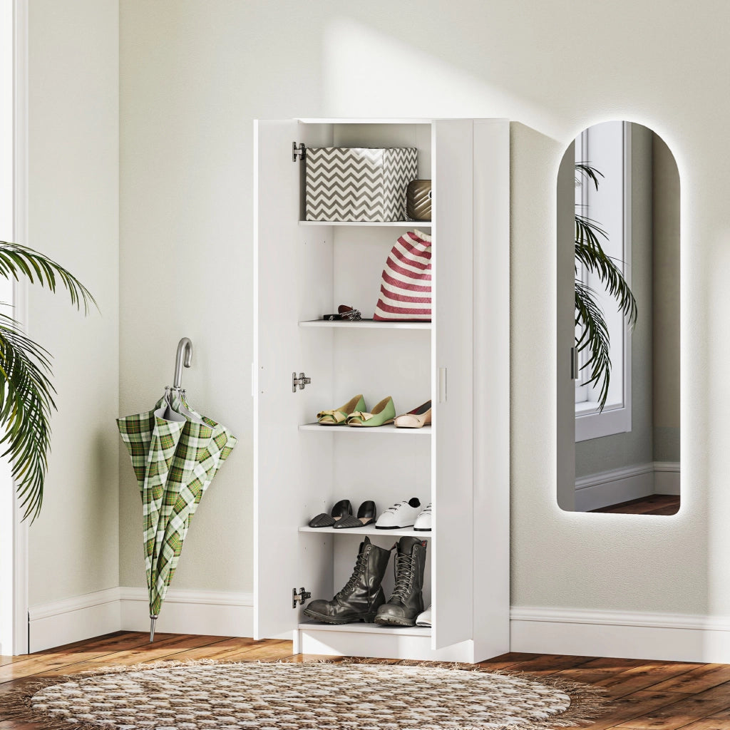 Cassettiera Moderna con 5 Ripiani Regolabili ¨C Minimal ¨C Legno, 60x31.5x165 cm, Bianco