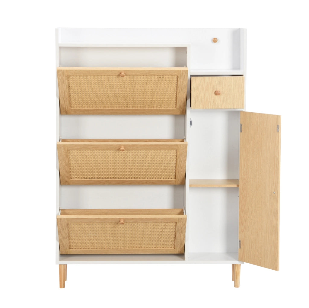 Scarpiera a ribalta con ripiani regolabili; 90 ¡Á 125 ¡Á 17 cm; MDF; naturale e bianco