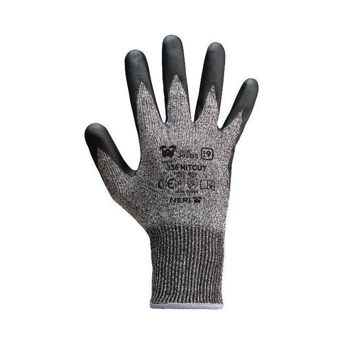 Neri Safety 353135-10 336 NITCUT Guanti Antitaglio Calibro 13 Poliestere Fibra di Acciaio Palmo in Nitrile Touch Screen Taglia 10 Conf 12 pz colore Grigio Nero