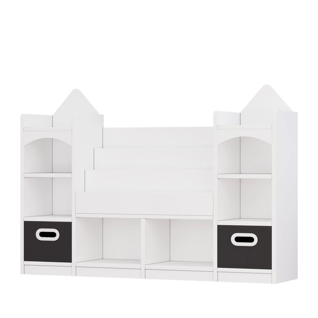 SCAFFALE per libri e giochi 130x30x90 cm Bianco con 2 box pieghevoli