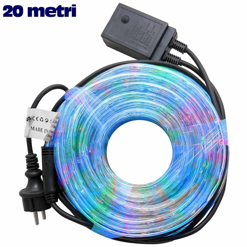 Trade Shop - Tubo Luminoso Natalizio 20 Metri Led Multicolor Controller 8 Funzioni X Esterno -